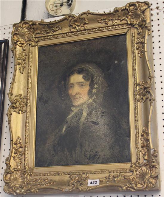 19C English School - oil on board, Portrait of a lady